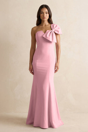 Bow Mermaid One Shoulder Bridesmaid Dress in Rosette - SHE IS ME Bridesmaid Dresses