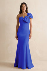 Bow Mermaid One Shoulder Bridesmaid Dress in Royal Blue - KISS BRIDAL Bridesmaid Dresses