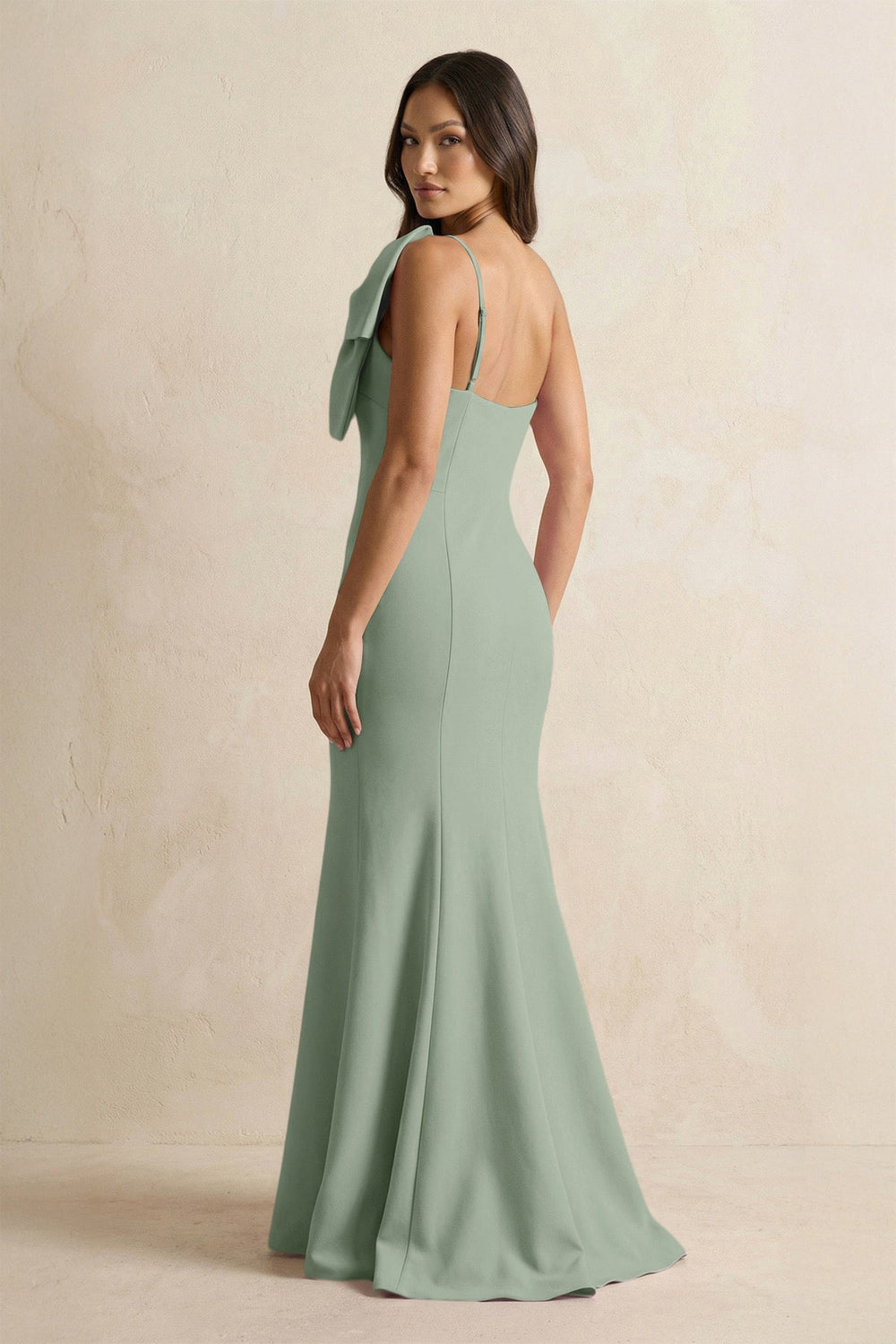 Bow Mermaid One Shoulder Bridesmaid Dress in Sage - KISS BRIDAL Bridesmaid Dresses