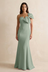 Bow Mermaid One Shoulder Bridesmaid Dress in Sage - KISS BRIDAL Bridesmaid Dresses