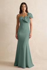Bow Mermaid One Shoulder Bridesmaid Dress in Sea Glass - KISS BRIDAL Bridesmaid Dresses