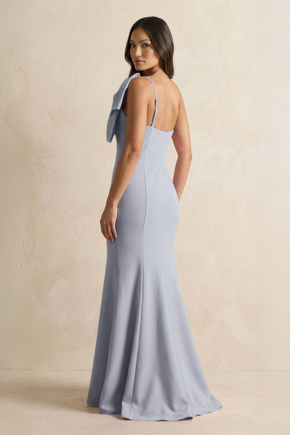 Bow Mermaid One Shoulder Bridesmaid Dress in Silver - KISS BRIDAL Bridesmaid Dresses