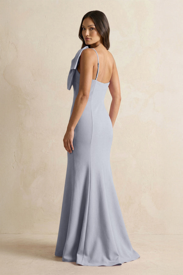 Bow Mermaid One Shoulder Bridesmaid Dress in Silver - SHE IS ME Bridesmaid Dresses