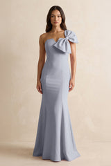 Bow Mermaid One Shoulder Bridesmaid Dress in Silver - KISS BRIDAL Bridesmaid Dresses