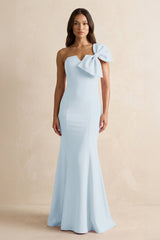 Bow Mermaid One Shoulder Bridesmaid Dress in Sky Blue - KISS BRIDAL Bridesmaid Dresses