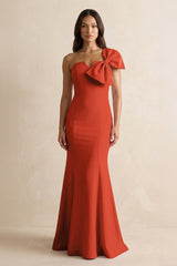 Bow Mermaid One Shoulder Bridesmaid Dress in Spice - KISS BRIDAL Bridesmaid Dresses