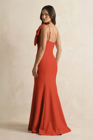 Bow Mermaid One Shoulder Bridesmaid Dress in Spice - SHE IS ME Bridesmaid Dresses