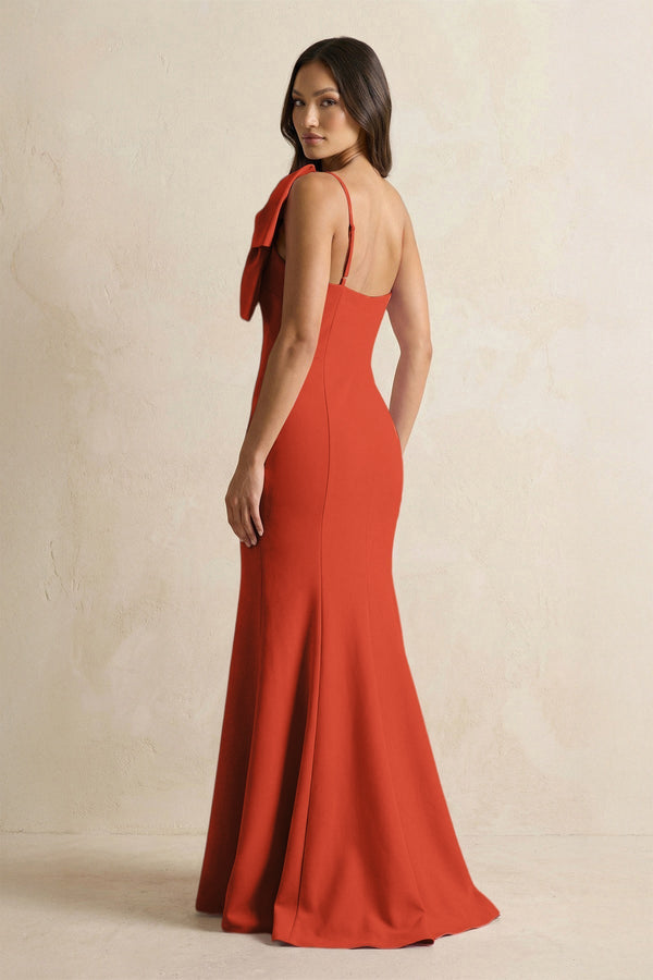 Bow Mermaid One Shoulder Bridesmaid Dress in Spice - SHE IS ME Bridesmaid Dresses