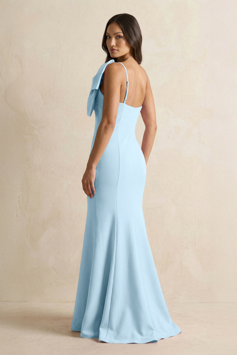 Bow Mermaid One Shoulder Bridesmaid Dress in Steel Blue - KISS BRIDAL Bridesmaid Dresses