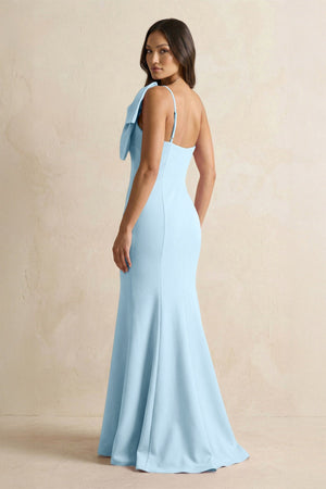 Bow Mermaid One Shoulder Bridesmaid Dress in Steel Blue - KISS BRIDAL Bridesmaid Dresses