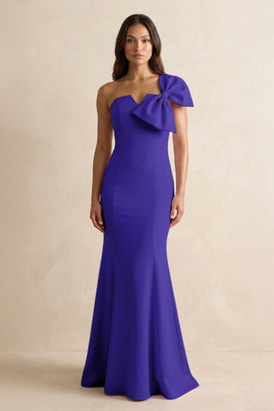 Bow Mermaid One Shoulder Bridesmaid Dress in Tahiti - KISS BRIDAL Bridesmaid Dresses