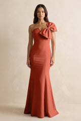 Bow Mermaid One Shoulder Bridesmaid Dress in Terracotta - KISS BRIDAL Bridesmaid Dresses