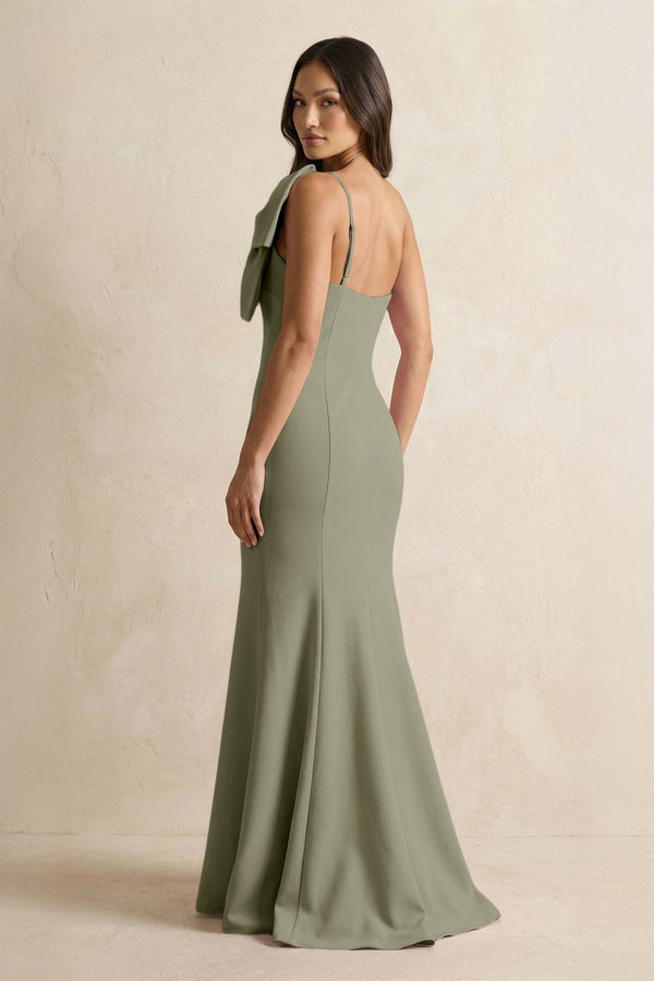 Bow Mermaid One Shoulder Bridesmaid Dress in Thyme - KISS BRIDAL Bridesmaid Dresses