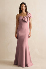 Bow Mermaid One Shoulder Bridesmaid Dress in Toffee - KISS BRIDAL Bridesmaid Dresses
