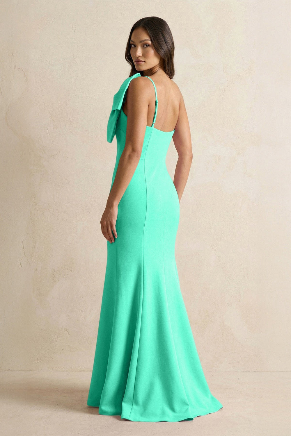 Bow Mermaid One Shoulder Bridesmaid Dress in Turquoise - KISS BRIDAL Bridesmaid Dresses