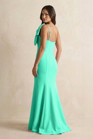 Bow Mermaid One Shoulder Bridesmaid Dress in Turquoise - KISS BRIDAL Bridesmaid Dresses
