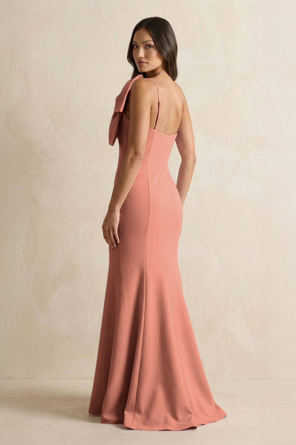 Bow Mermaid One Shoulder Bridesmaid Dress in Wild Rose - KISS BRIDAL Bridesmaid Dresses