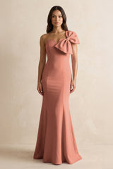 Bow Mermaid One Shoulder Bridesmaid Dress in Wild Rose - KISS BRIDAL Bridesmaid Dresses