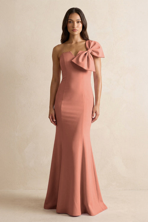 Bow Mermaid One Shoulder Bridesmaid Dress in Wild Rose - KISS BRIDAL Bridesmaid Dresses