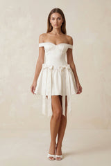 Bow Off - the - Shoulder A - Line Mini Wedding Dress in Ivory - KISS BRIDAL Wedding Dresses
