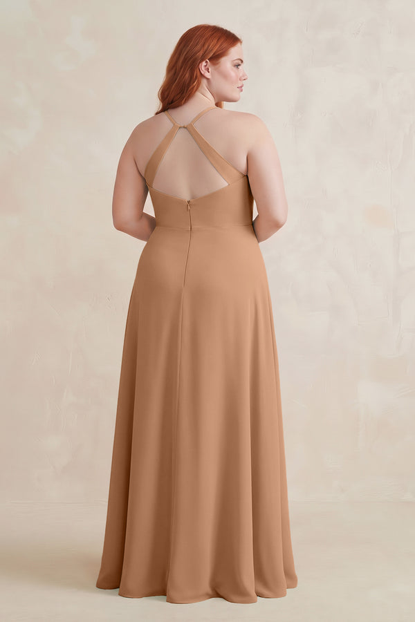 Bronzer Ruched Sheath Chiffon Bridesmaid Dress (2) [sizeplus] | KISSBRIDAL