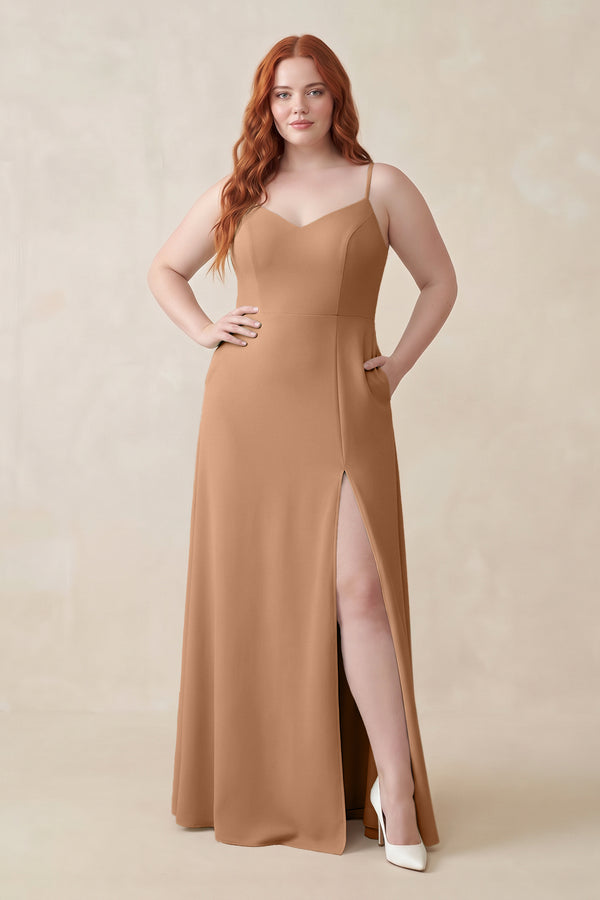 Bronzer Ruched Sheath Chiffon Bridesmaid Dress [sizeplus] | KISSBRIDAL