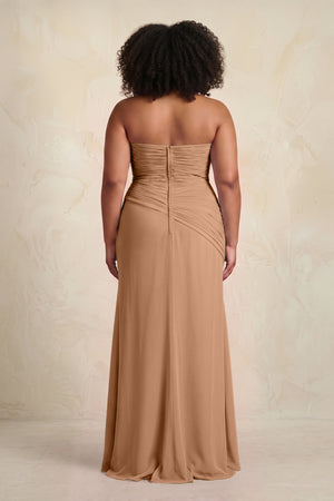 Bronzer Sheath Chiffon Strapless Pleated Bridesmaid Dress (2) | KISSBRIDAL[sizeplus]