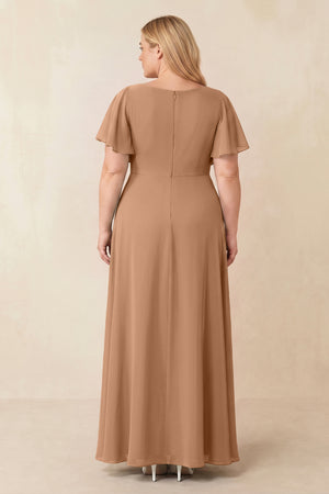 Bronzer Short Sleeves Bateau A-Line Chiffon Bridesmaid Dress (2) [sizeplus] | KISSBRIDAL
