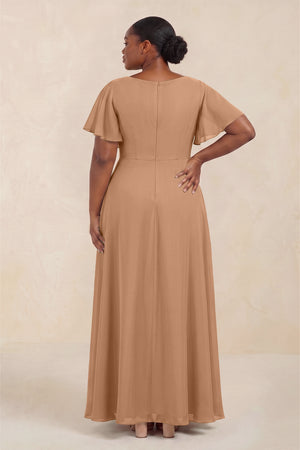 Bronzer Short Sleeves Bateau A-Line Chiffon Bridesmaid Dress (4) [sizeplus] | KISSBRIDAL
