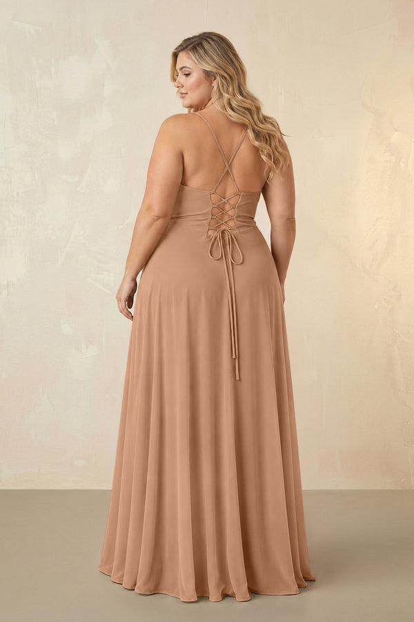 Bronzer Spaghetti Straps Chiffon A-Line Bridesmaid Dress (2) [sizeplus] | KISSBRIDAL