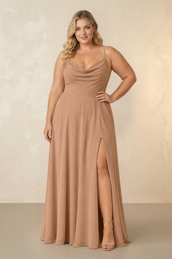 Bronzer Spaghetti Straps Chiffon A-Line Bridesmaid Dress [sizeplus] | KISSBRIDAL