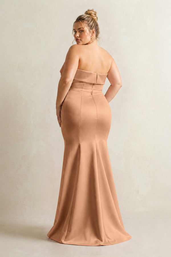 Bronzer Strapless Satin Mermaid Bridesmaid Dress (2) [sizeplus] | KISSBRIDAL