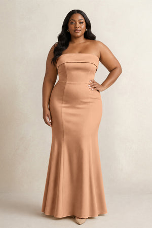 Bronzer Strapless Satin Mermaid Bridesmaid Dress (3) [sizeplus] | KISSBRIDAL