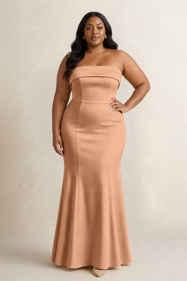Bronzer Strapless Satin Mermaid Bridesmaid Dress (3) [sizeplus] | KISSBRIDAL