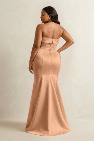 Bronzer Strapless Satin Mermaid Bridesmaid Dress (4) [sizeplus] | KISSBRIDAL