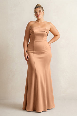 Bronzer Strapless Satin Mermaid Bridesmaid Dress [sizeplus] | KISSBRIDAL