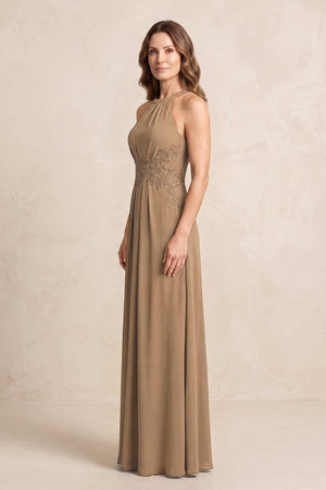 Brown A-Line Chiffon Embroidered Halter Mother of the Bride Dress (3) | KISSBRIDAL