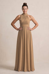 Brown Chiffon Halter A-Line Mother of the Bride Dress | KISSBRIDAL