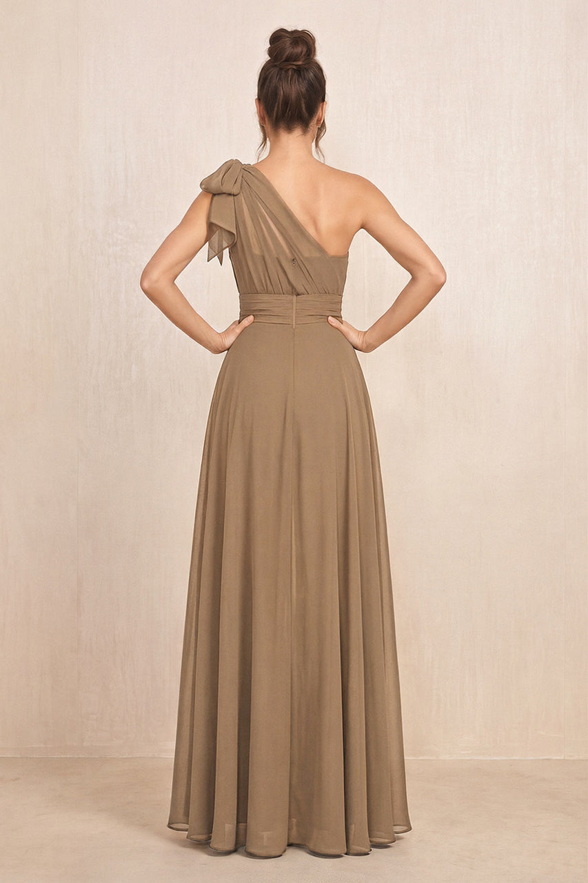 Brown One-Shoulder Chiffon Mother of the Bride Jumpsuits