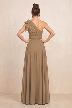 Brown One-Shoulder Chiffon Mother of the Bride Jumpsuits (2) | KISSBRIDAL