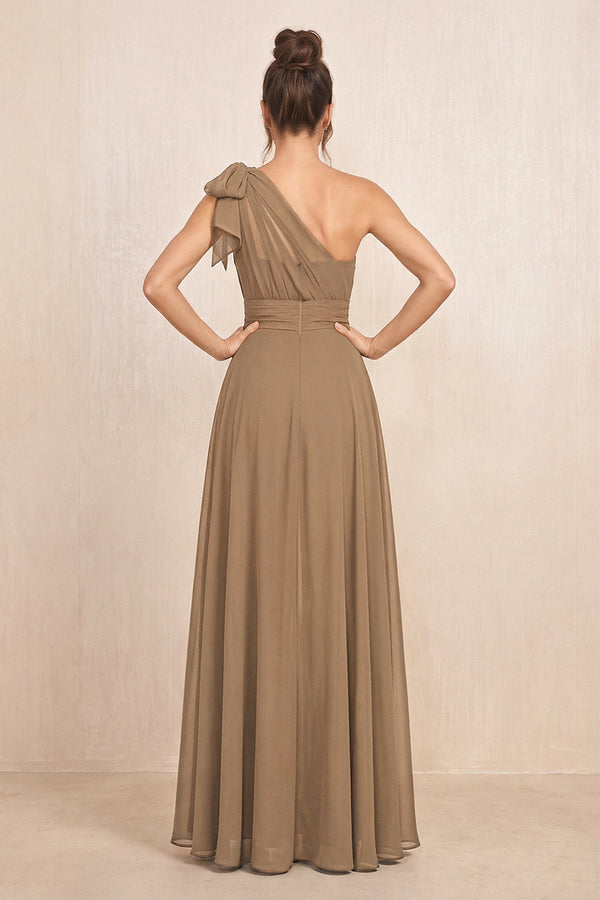 Brown One-Shoulder Chiffon Mother of the Bride Jumpsuits (2) | KISSBRIDAL