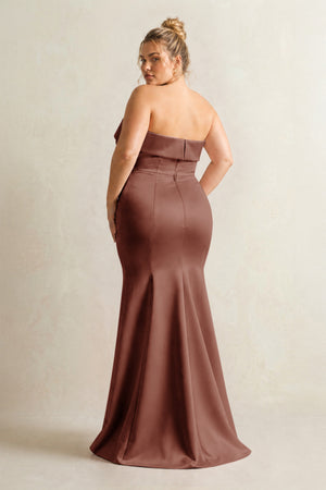 Brown Strapless Satin Mermaid Bridesmaid Dress (2) [sizeplus] | KISSBRIDAL