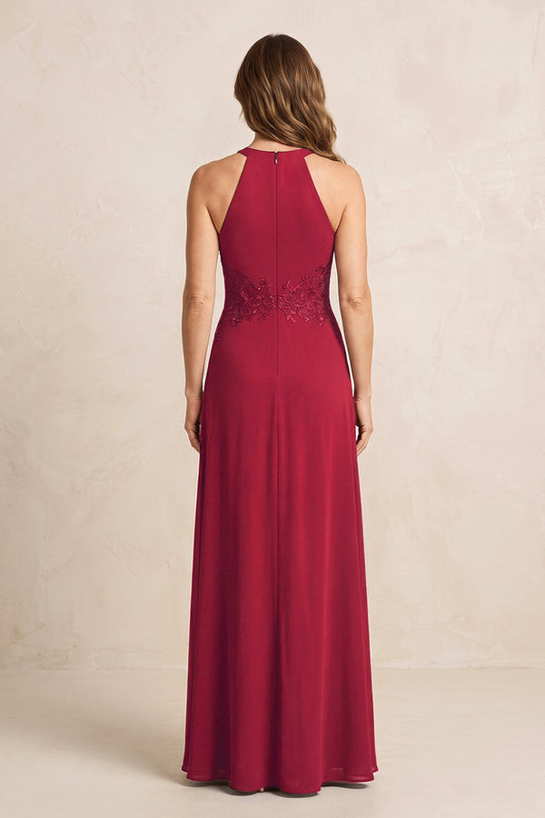 Burgundy A-Line Chiffon Embroidered Halter Mother of the Bride Dress (2) | KISSBRIDAL