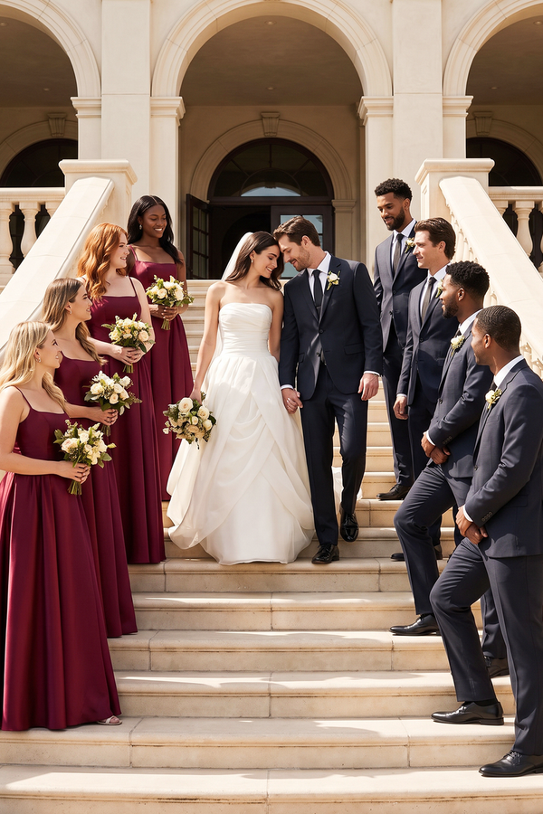 Burgundy Cami Strap Ruched A-Line Satin Bridesmaid Dress (5) | KISSBRIDAL