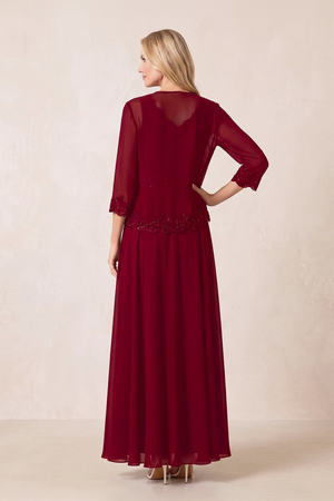 Burgundy Chiffon 2-Piece A-Line Embroidered Mother of the Bride Dress (2) | KISSBRIDAL