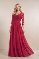 Burgundy Chiffon A-Line Embroidered Mother of the Bride Dress With Sleeves | KISSBRIDAL