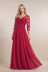 Burgundy Chiffon A-Line Embroidered Mother of the Bride Dress With Sleeves | KISSBRIDAL