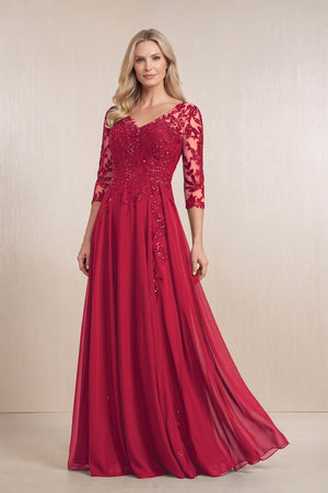 Burgundy Chiffon A-Line Embroidered Mother of the Bride Dress With Sleeves | KISSBRIDAL