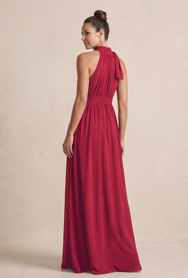 Burgundy Chiffon Halter A-Line Mother of the Bride Dress (2) | KISSBRIDAL