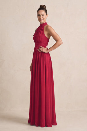Burgundy Chiffon Halter A-Line Mother of the Bride Dress (3) | KISSBRIDAL